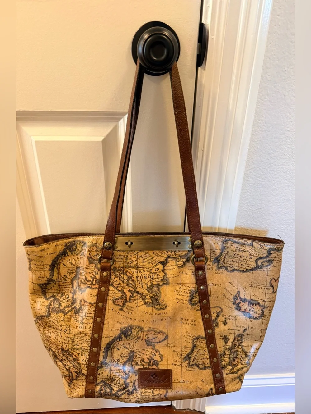 Patricia Nash Map-Print Tote in Tan and Brown - Picture 1 of 5
